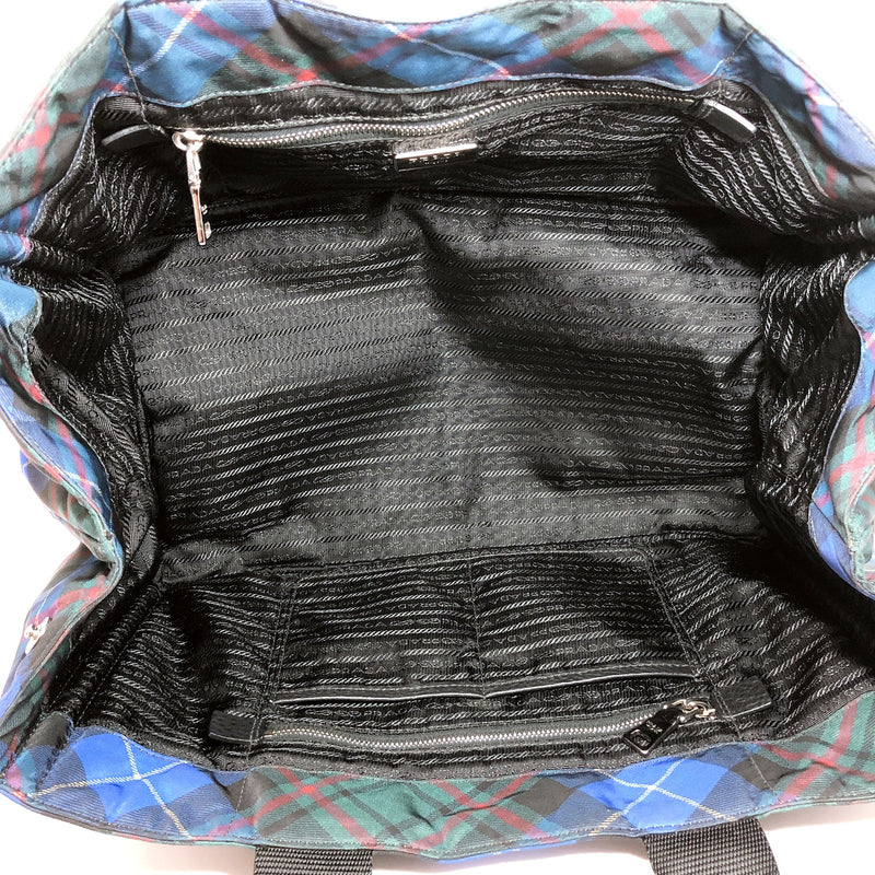 PRADA Tote Bag B1872B Canapa Tartan check Nylon blue Women Used