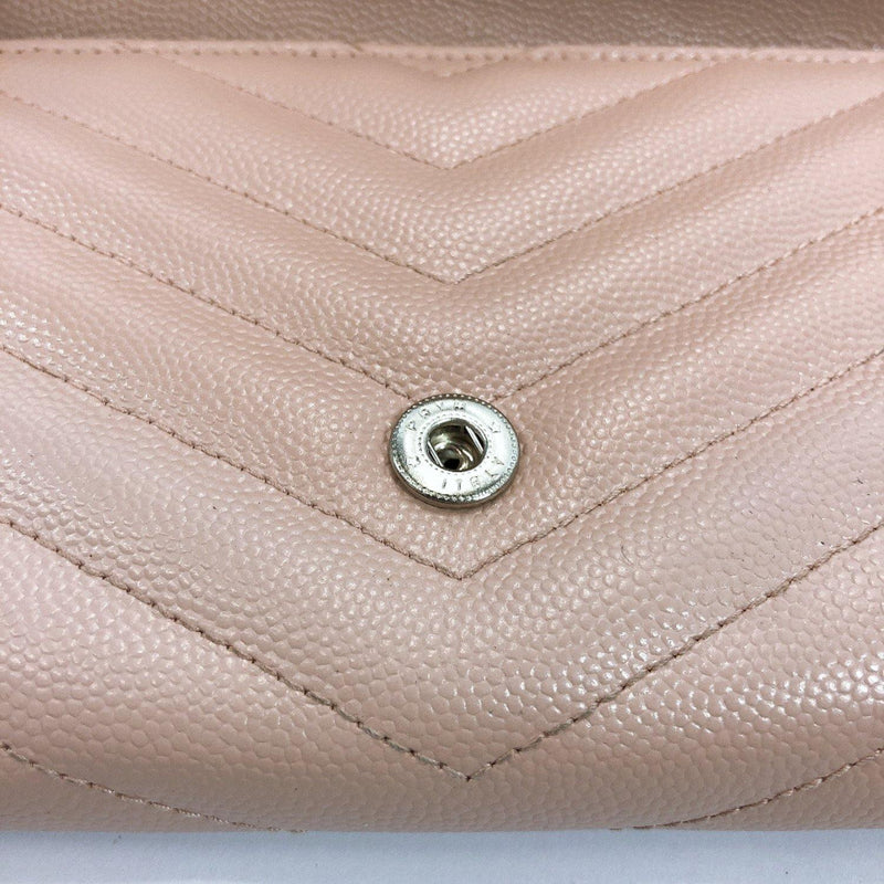 Saint Laurent Long Wallet YSL Monogram Large Flap Pink Leather V-stitch