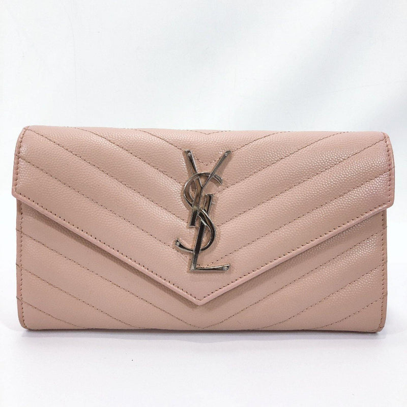 Saint Laurent Paris Long Wallet V-Stitch Pink Leather YSL