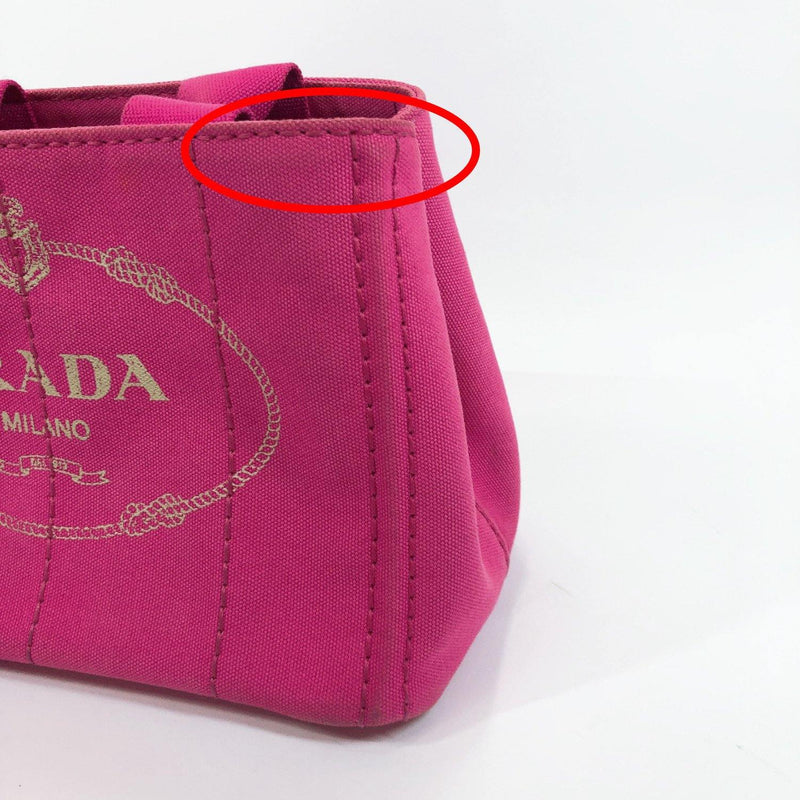Auth PRADA Logo Canapa Mini 2Way Tote Bag Pink Canvas 1BG439 Used