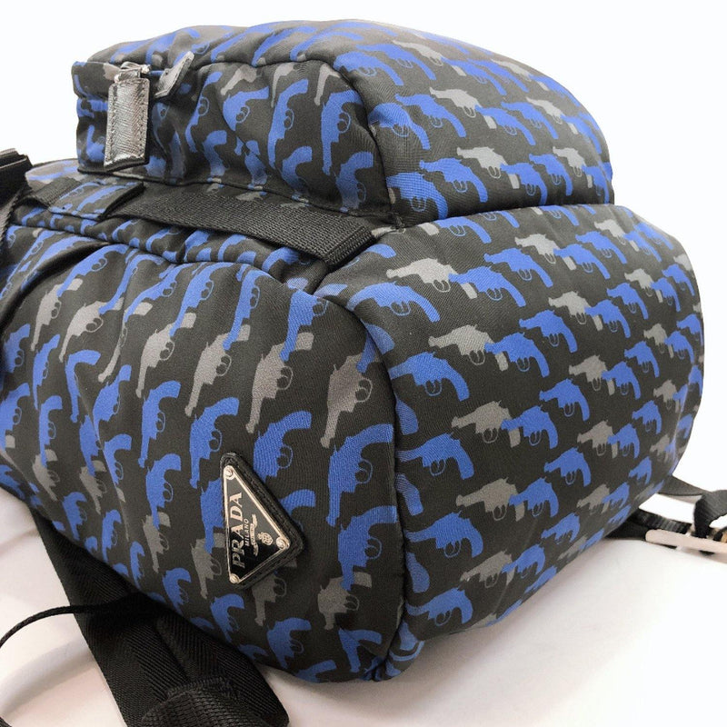 PRADA Backpack Daypack V135M Pistol pattern Nylon blue mens Used