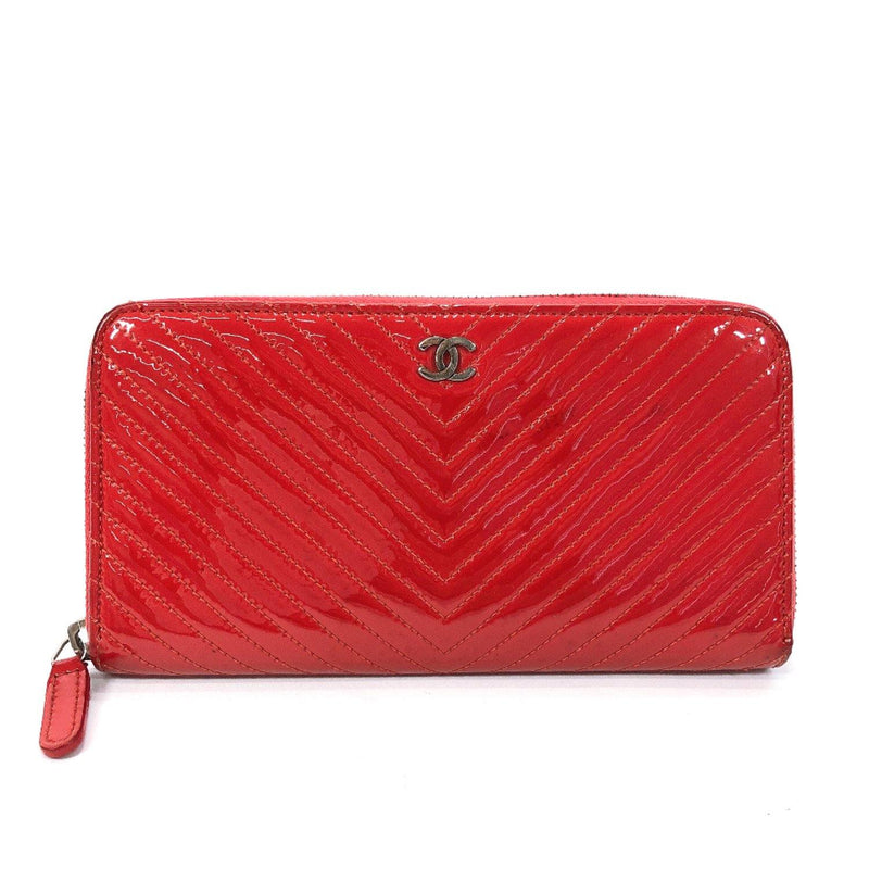 CHANEL purse COCO Mark V stitch line Patent leather Red Women Used