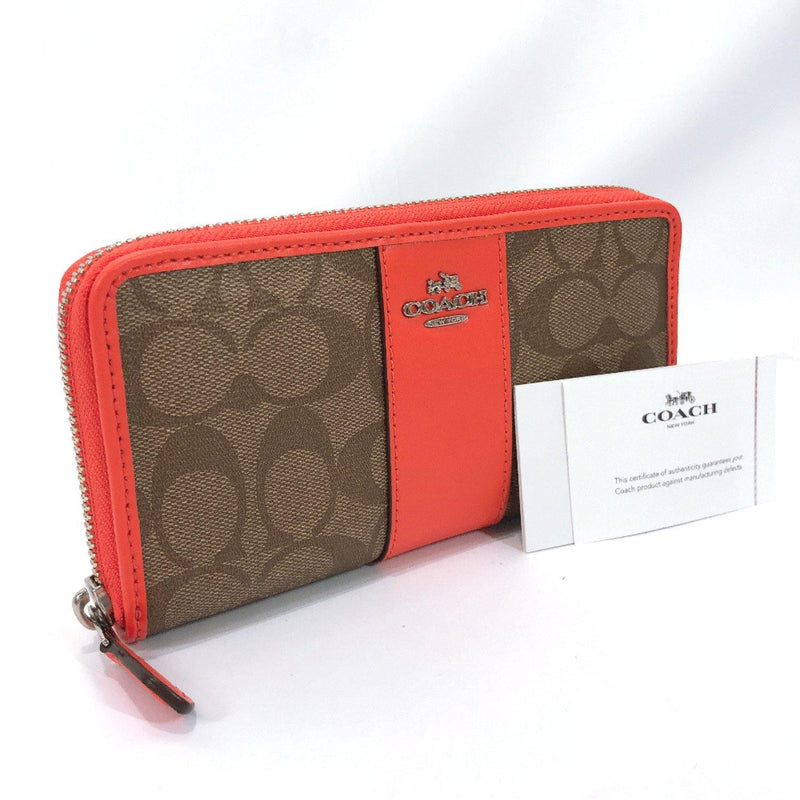 COACH purse F54630 Round zip Signature PVC Orange Brown Women New - JP-BRANDS.com