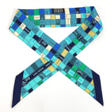 HERMES scarf Twilly Intrecciatopattern silk blue Navy Women Used - JP-BRANDS.com