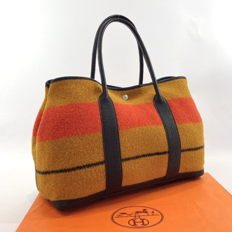 HERMES Tote Bag Garden party PM Rocabal wool/leather Orange Black □FCarved seal Women Used - JP-BRANDS.com