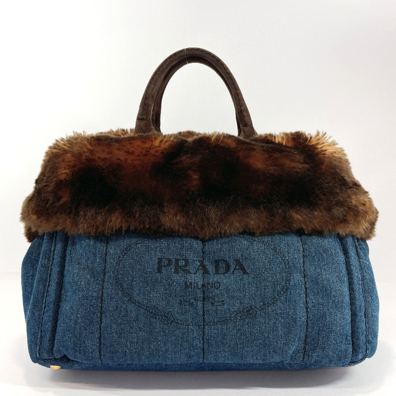 PRADA Tote Bag BN2182 Canapa L denim/Fake fur Denim blue Women Used