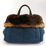 PRADA Tote Bag BN2182 Canapa L denim/Fake fur Denim blue Women Used