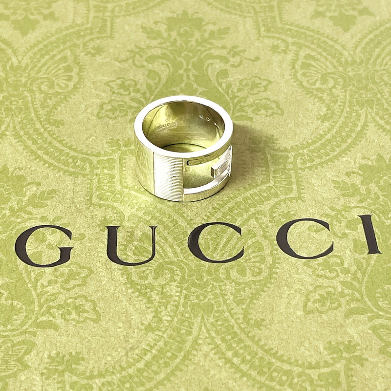 GUCCI Ring Branded G wide ring Silver925 #12(JP Size) Silver unisex Used