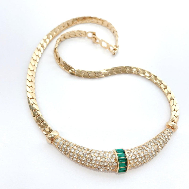 Christian Dior Necklace Rhinestone gold green Women Used - JP-BRANDS.com