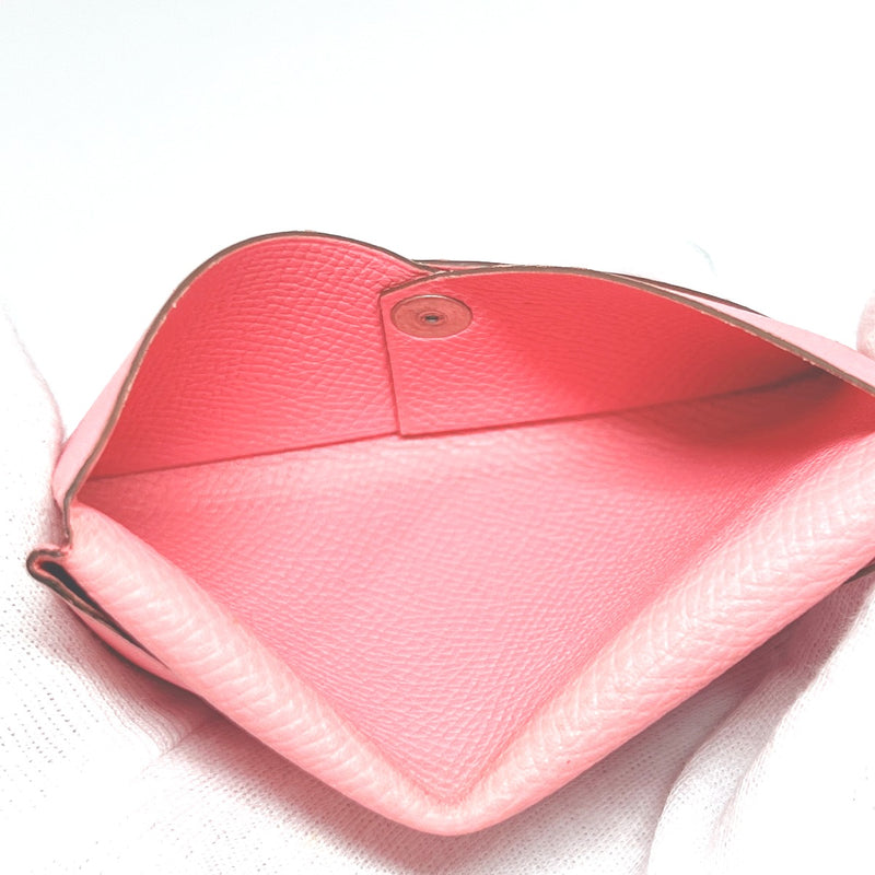 HERMES Card Case Calvi Epsom pink pink □RCarved seal Women Used